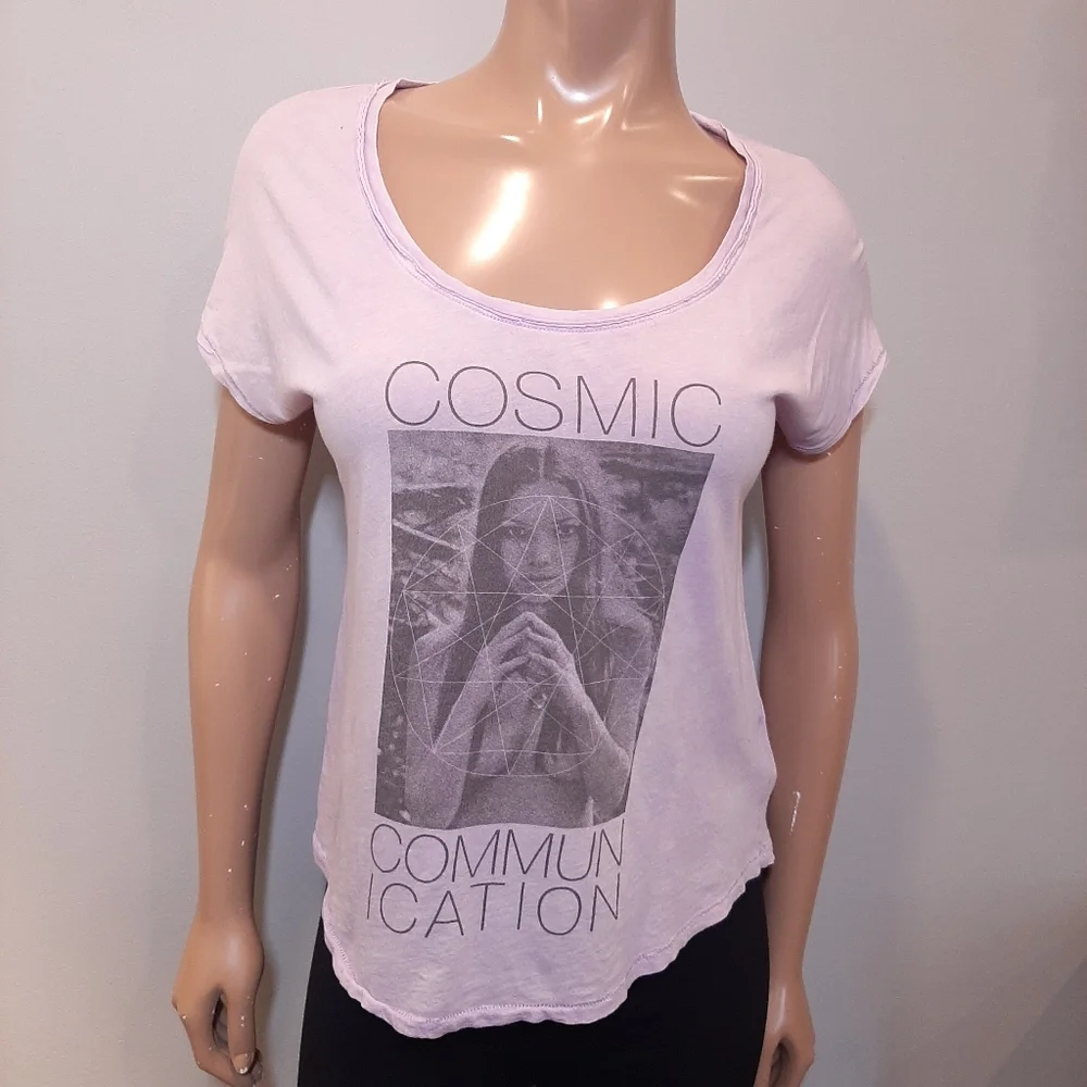 TALULA Aritzia Burnout Graphic Tee Cosmic Communication Scoop Neck Festival